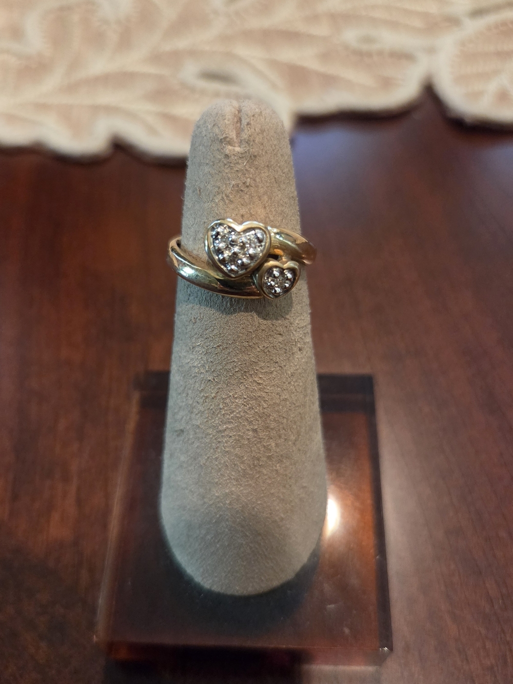 14K Gold Double-Heart Ring With Diamond Accents